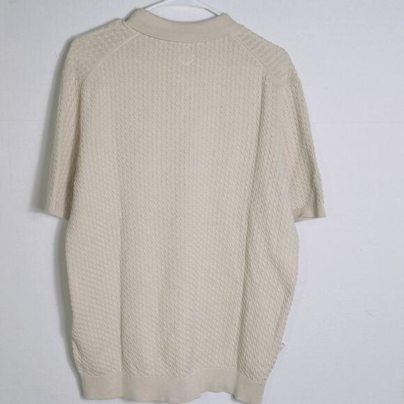 Common People Men’s L Cable Polo Texture Stretch Resort Shirt Camp Collar NEW - Picture 5 of 10